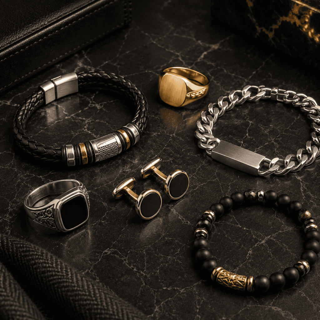 Accessoires masculins de luxe sur marbre